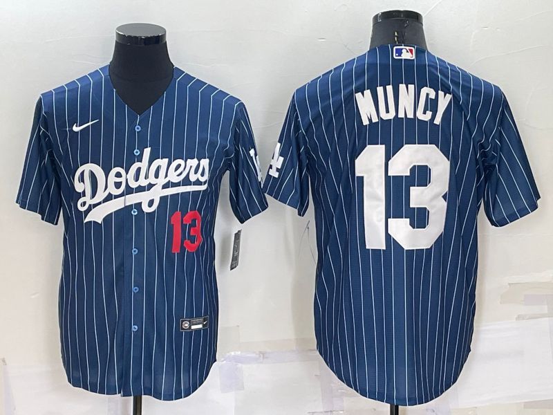 Men Los Angeles Dodgers #13 Muncy Blue Stripe Throwback Nike 2022 MLB Jerseys